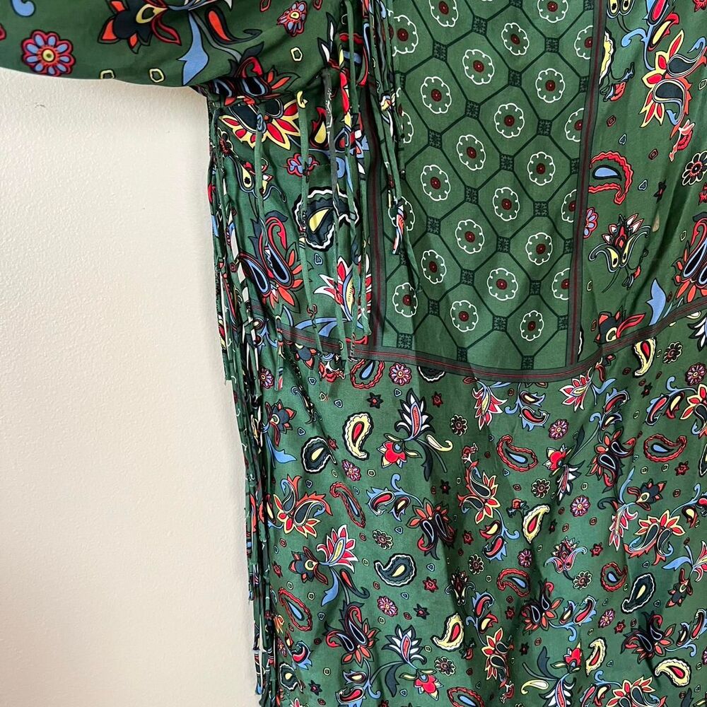Zara Women's Green Patterned Fringed Tunic size L - Picture 2 of 4